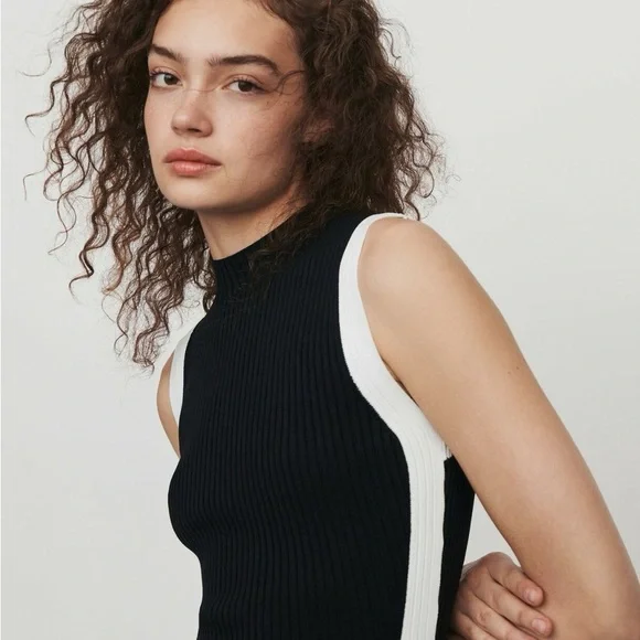 🆕 Maje Split & Contrasting Midi Ribbed Dress - Picture 2 of 11